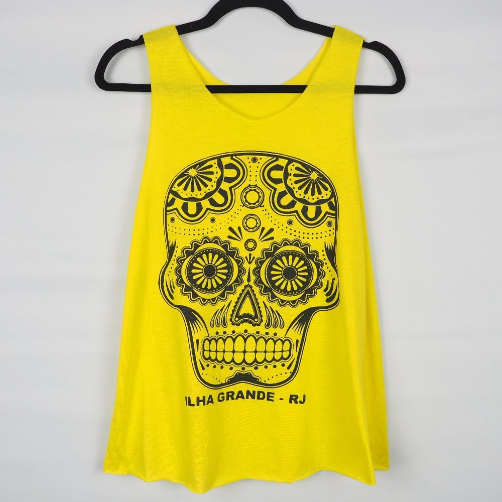 Ilha Grande Graphic Skull Tank Raw Hem Yellow M